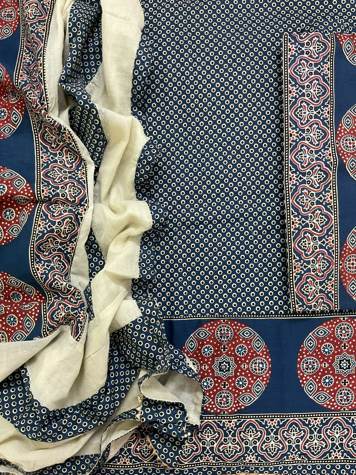 Pure Cotton Printed Embroidered Suit - BLUE