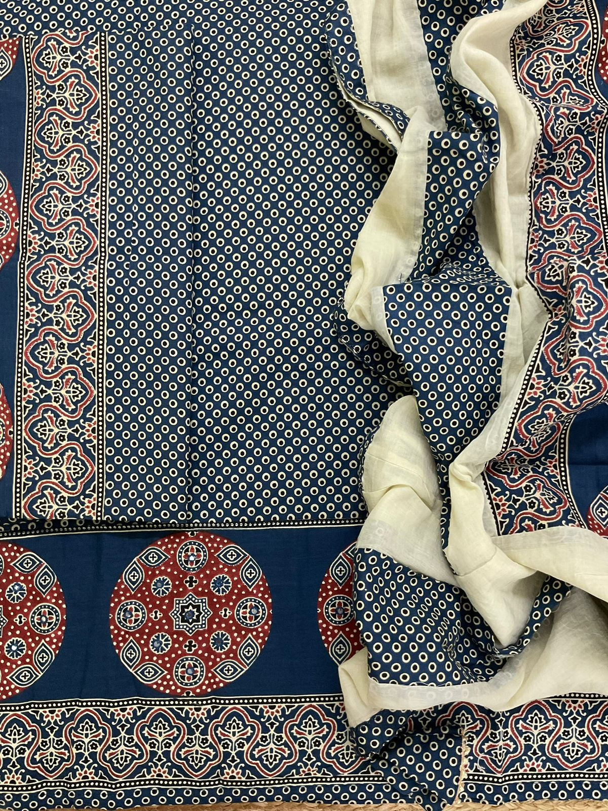 Pure Cotton Printed Embroidered Suit - BLUE