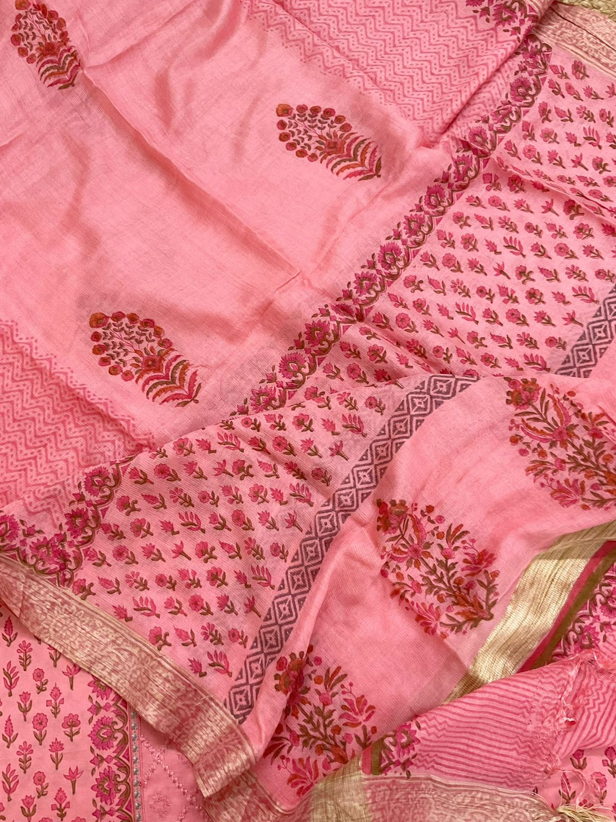 Pure Cotton Printed Embroidered Suit - Peach