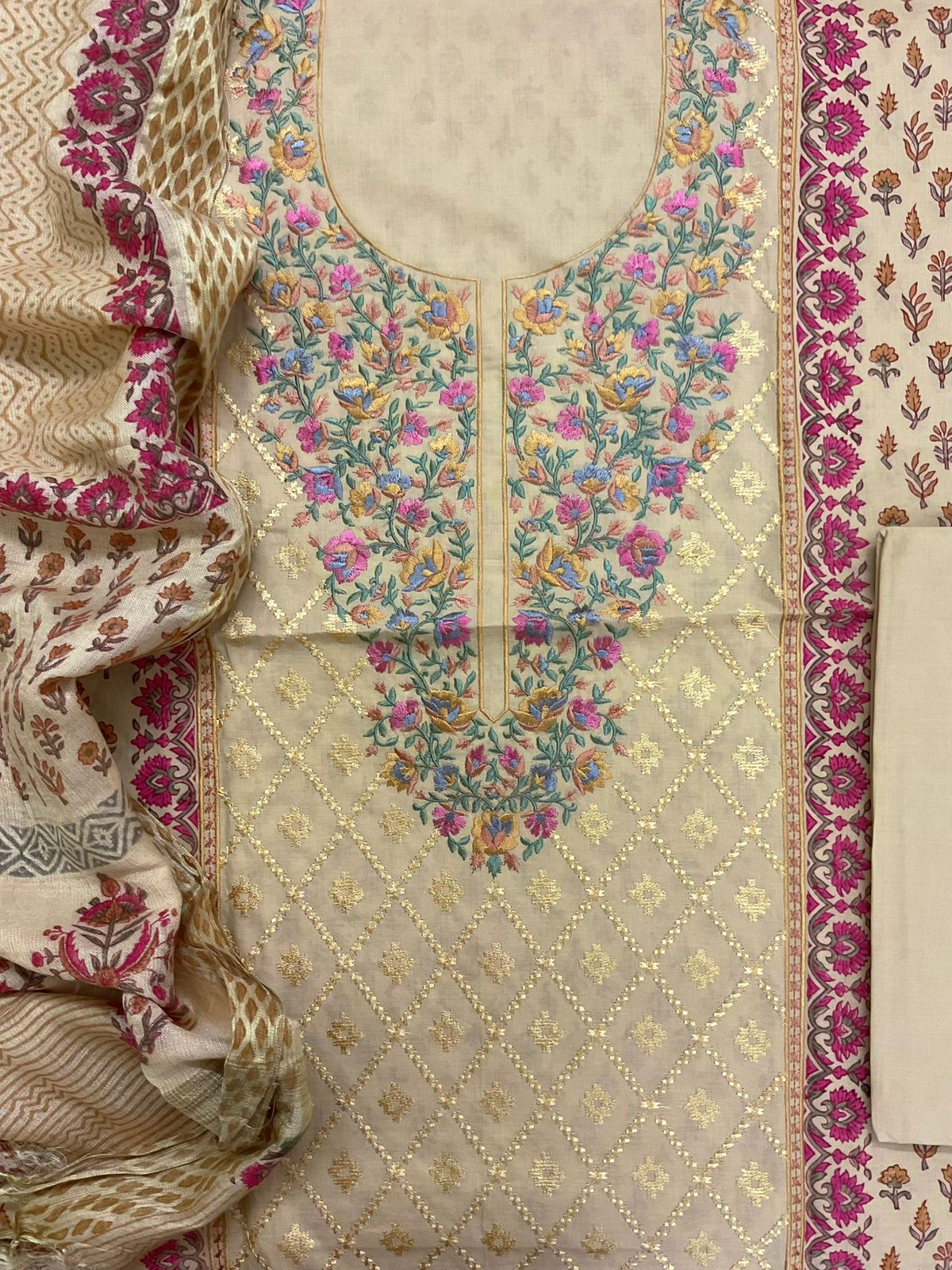Pure Cotton Printed Embroidered Suit - Mustard