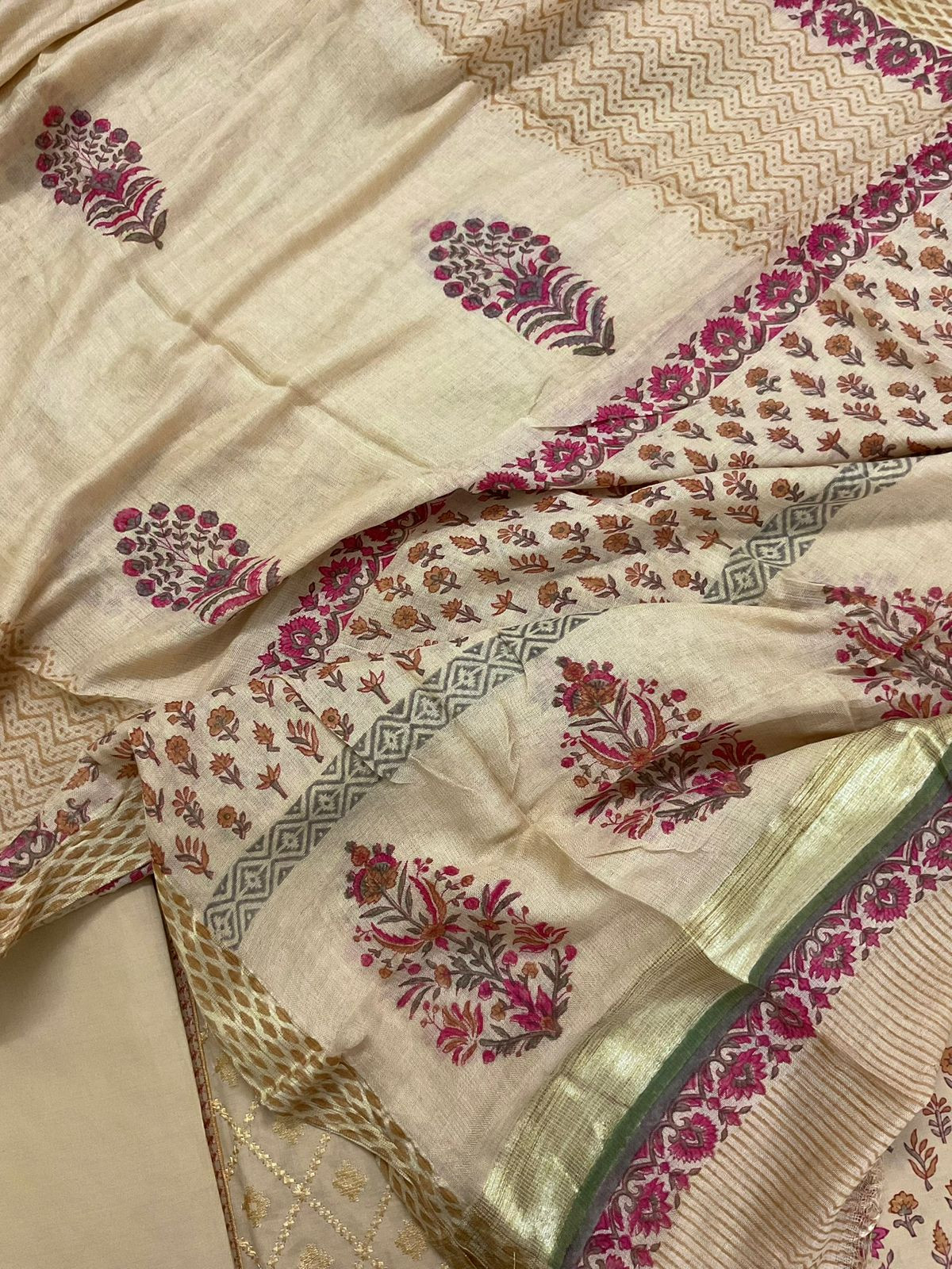 Pure Cotton Printed Embroidered Suit - Mustard