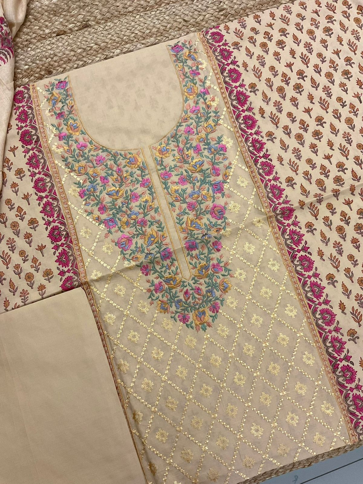 Pure Cotton Printed Embroidered Suit - Mustard