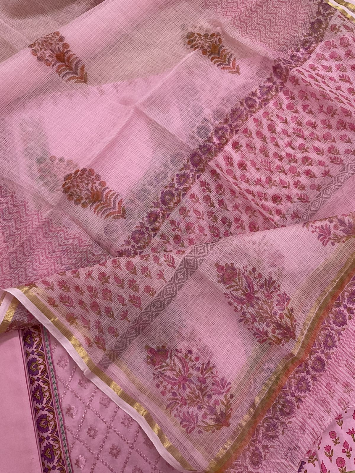 Pure Cotton Printed Embroidered Suit - Pink