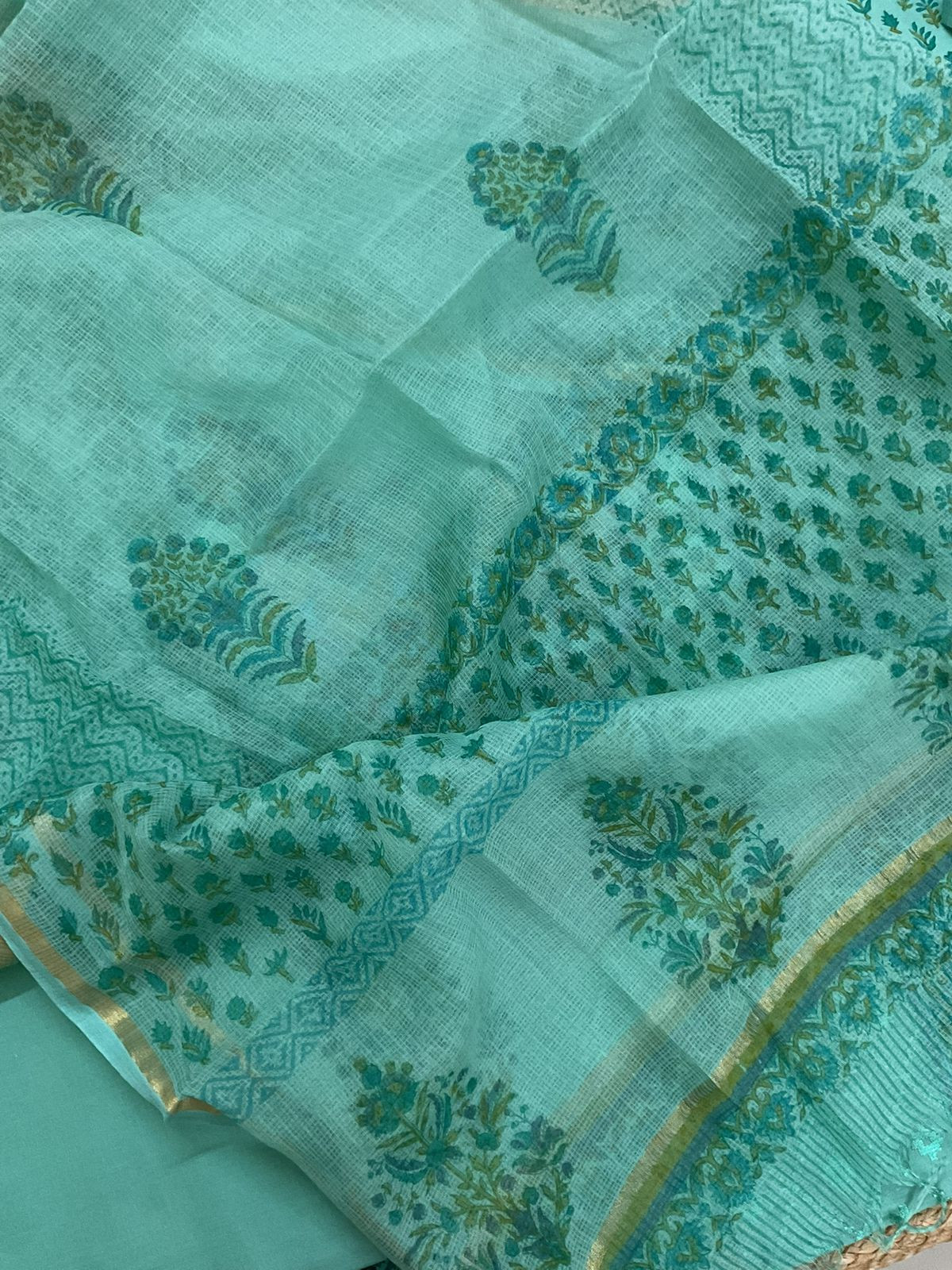 Pure Cotton Printed Embroidered Suit - Blue