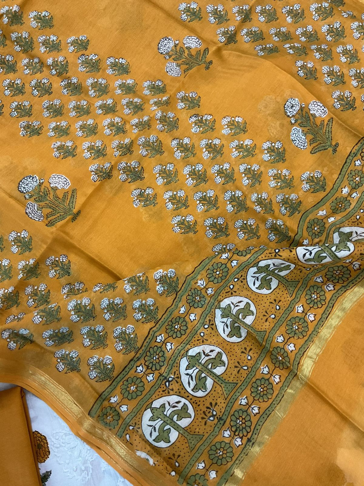 Pure Cotton Printed Embroidered Suit - White