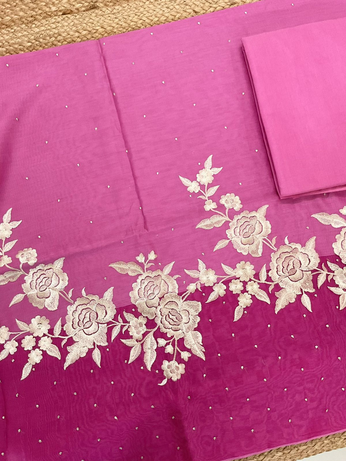 Pure Chanderi Shaded Embroidered Suit - Pink