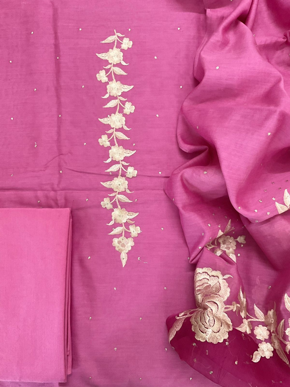 Pure Chanderi Shaded Embroidered Suit - Pink