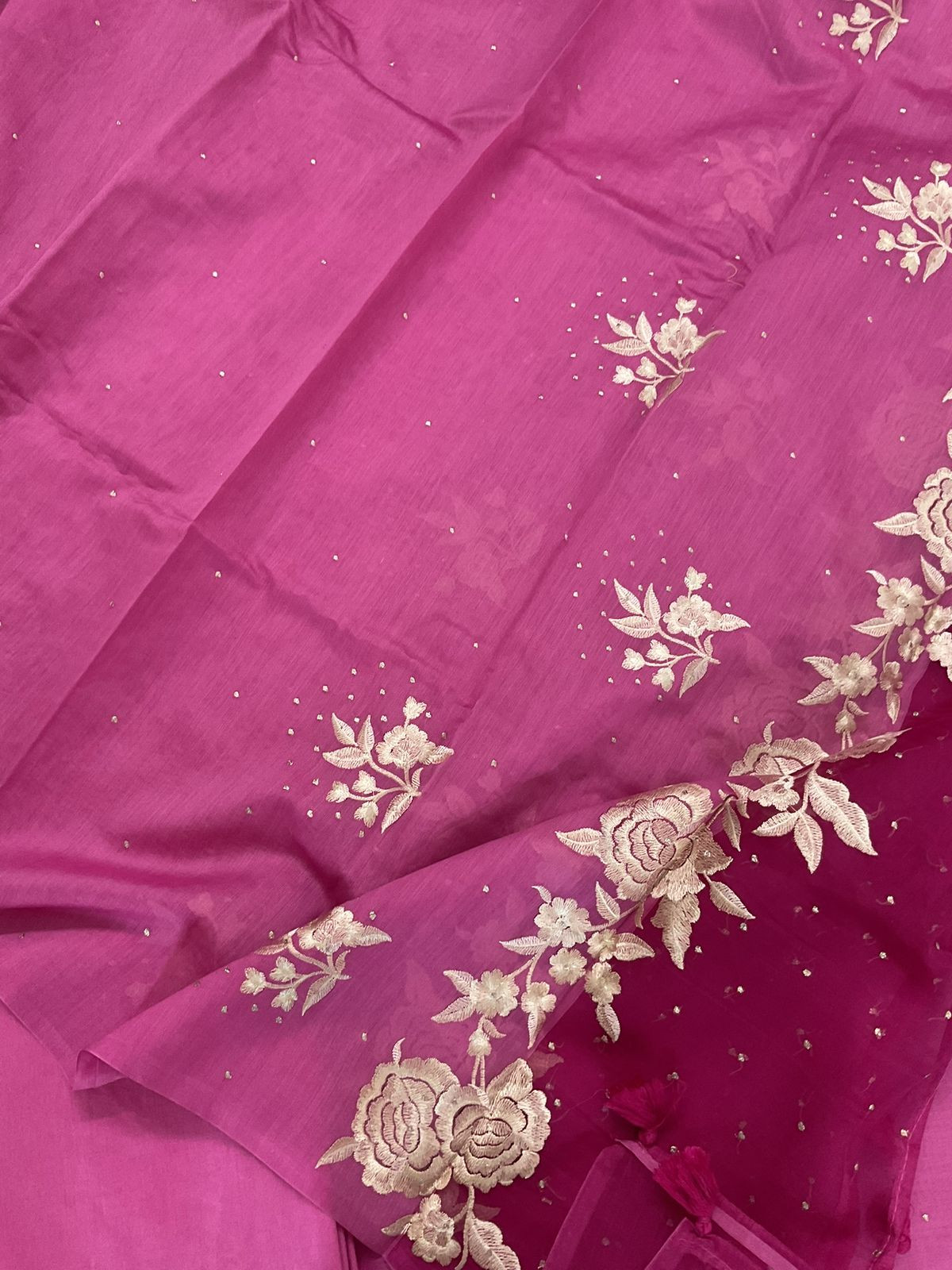 Pure Chanderi Shaded Embroidered Suit - Pink