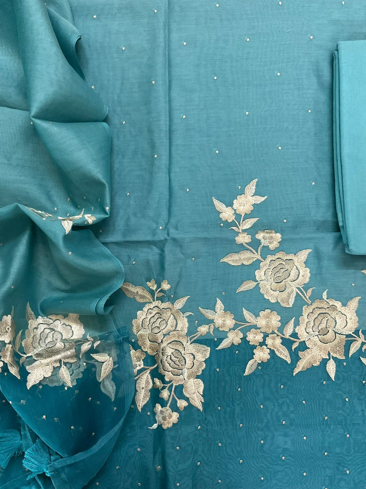 Pure Chanderi Shaded Embroidered Suit - Blue