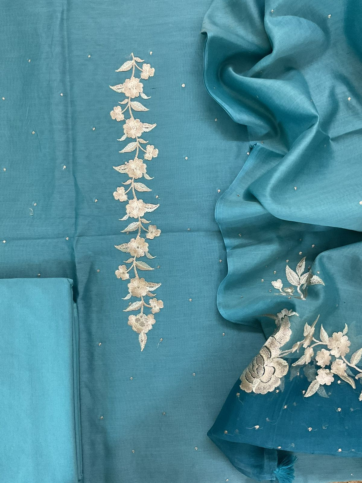 Pure Chanderi Shaded Embroidered Suit - Blue