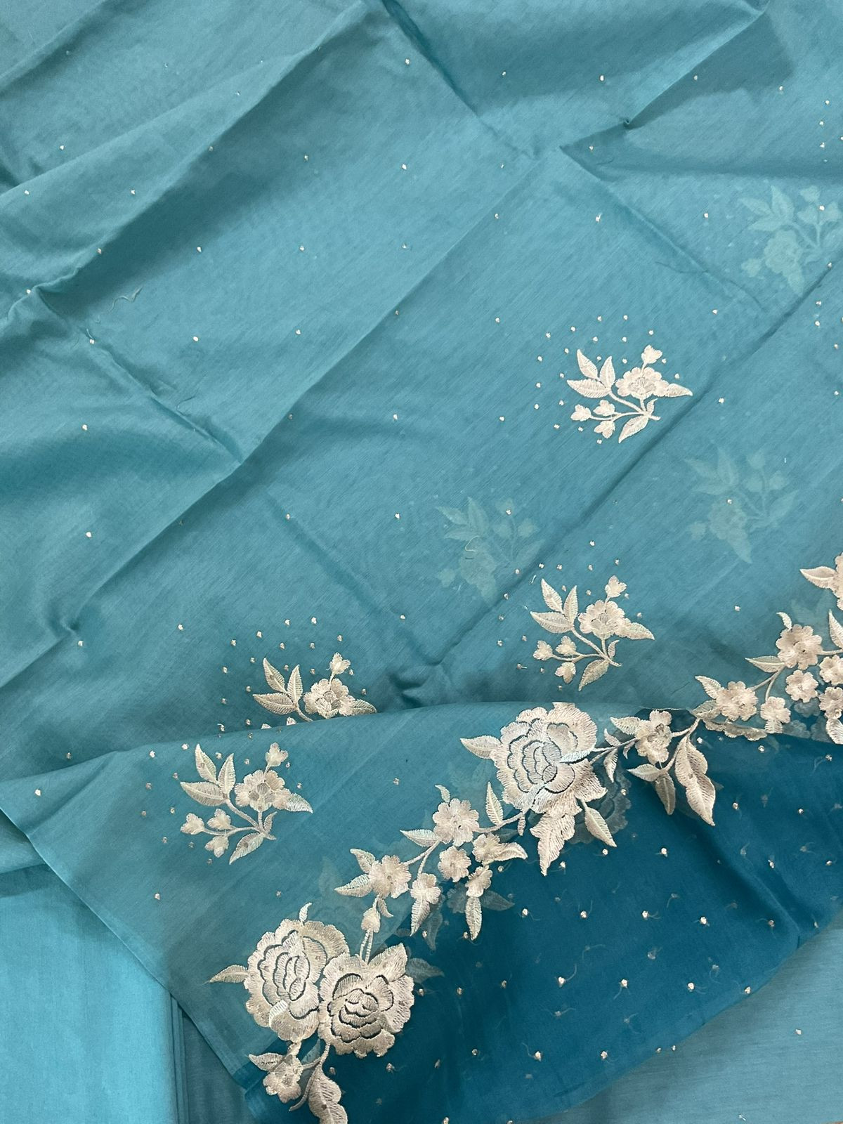 Pure Chanderi Shaded Embroidered Suit - Blue