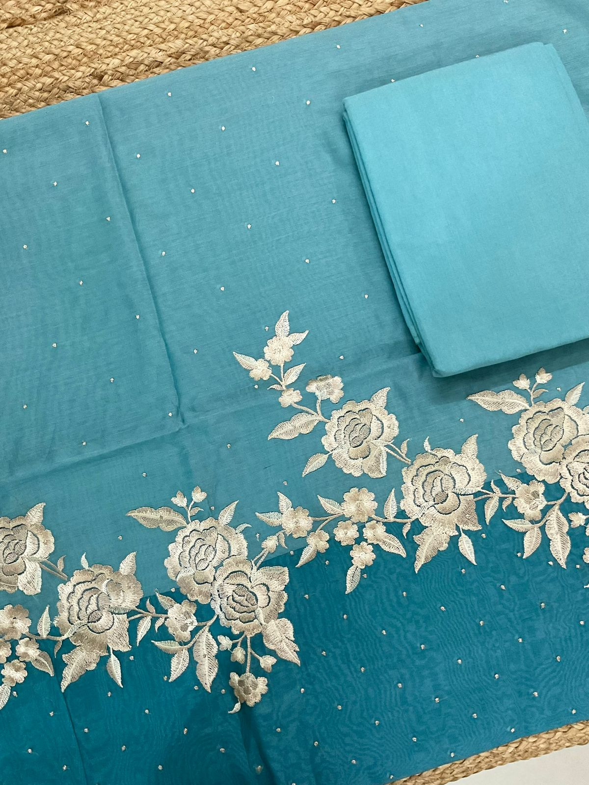 Pure Chanderi Shaded Embroidered Suit - Blue