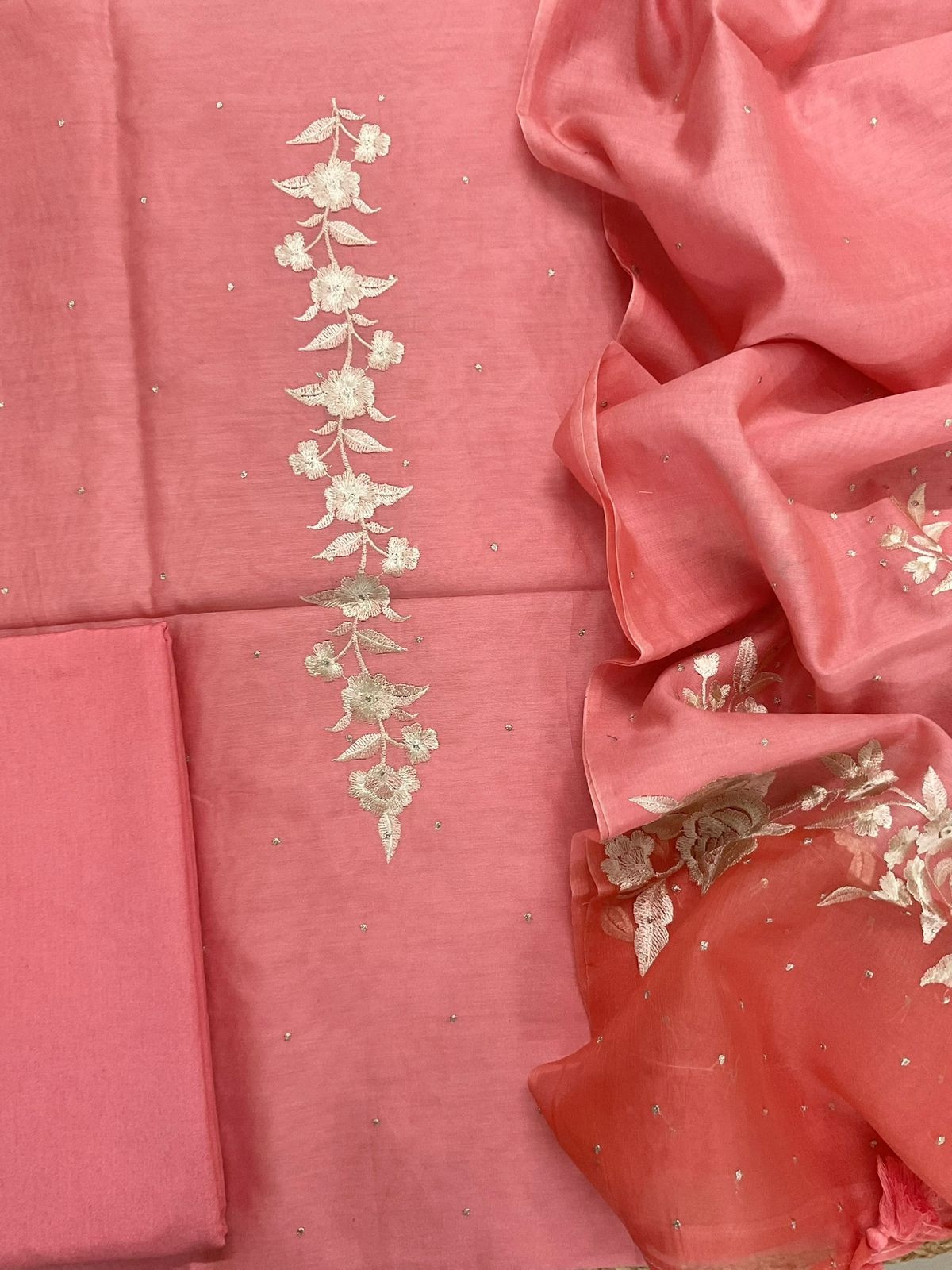 Pure Chanderi Shaded Embroidered Suit - Peach