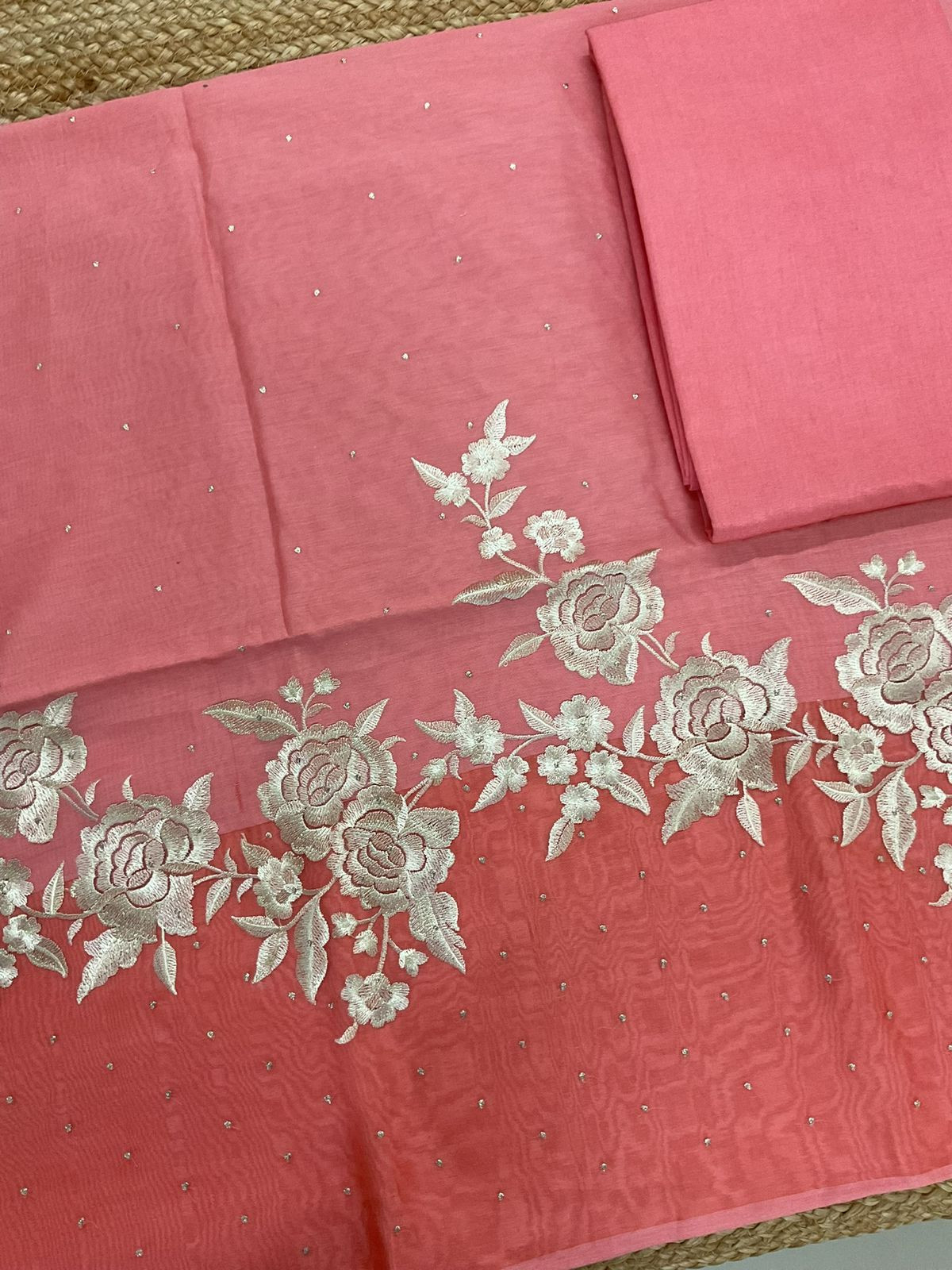 Pure Chanderi Shaded Embroidered Suit - Peach