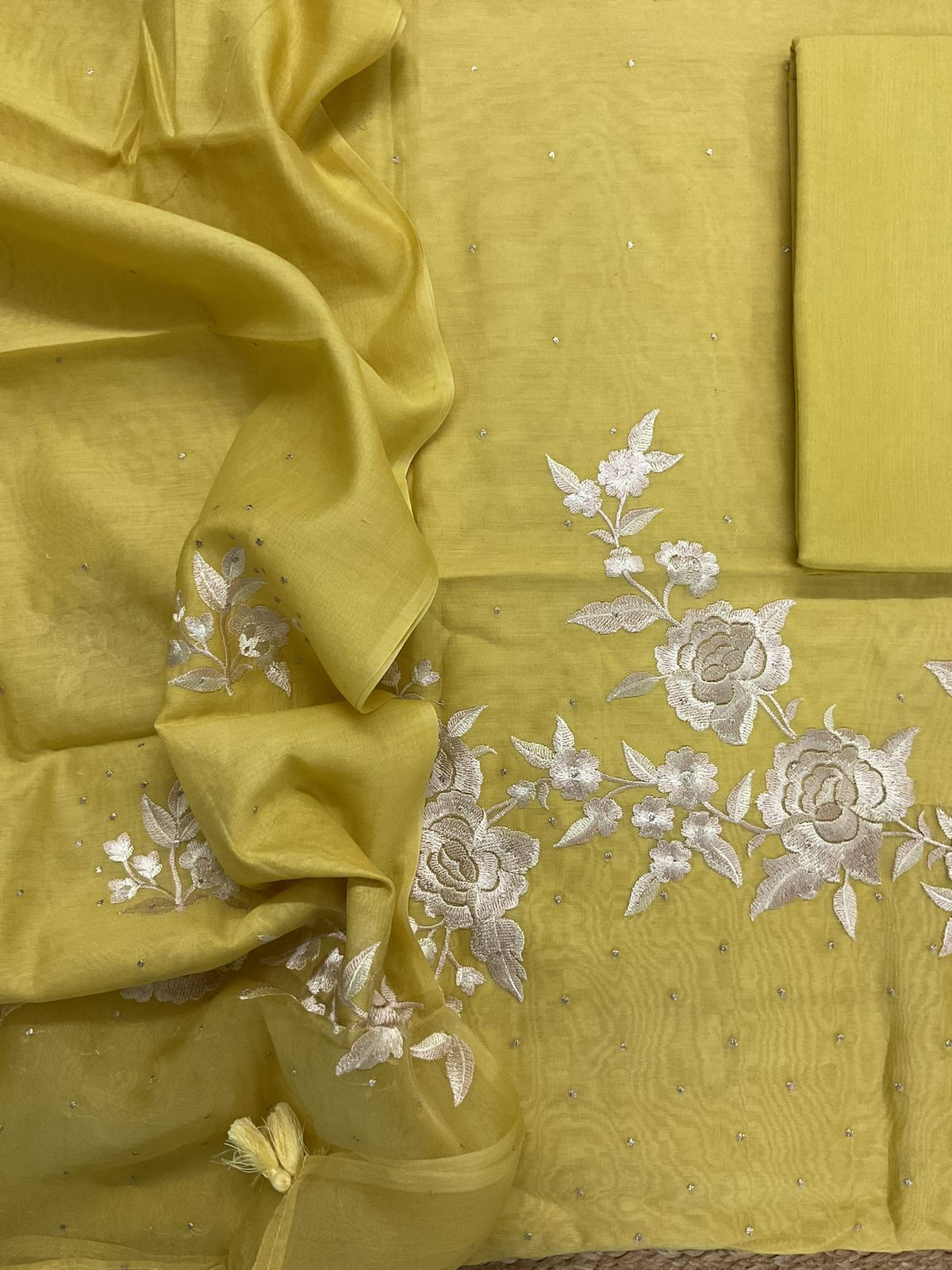 Pure Chanderi Shaded Embroidered Suit - Yellow