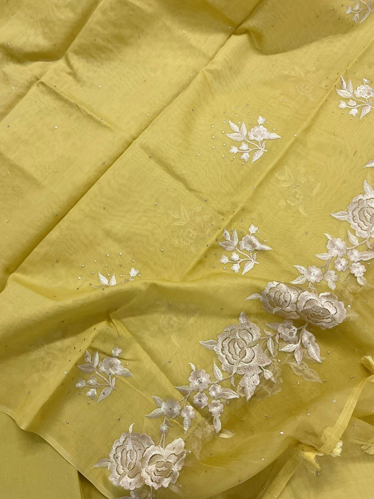 Pure Chanderi Shaded Embroidered Suit - Yellow
