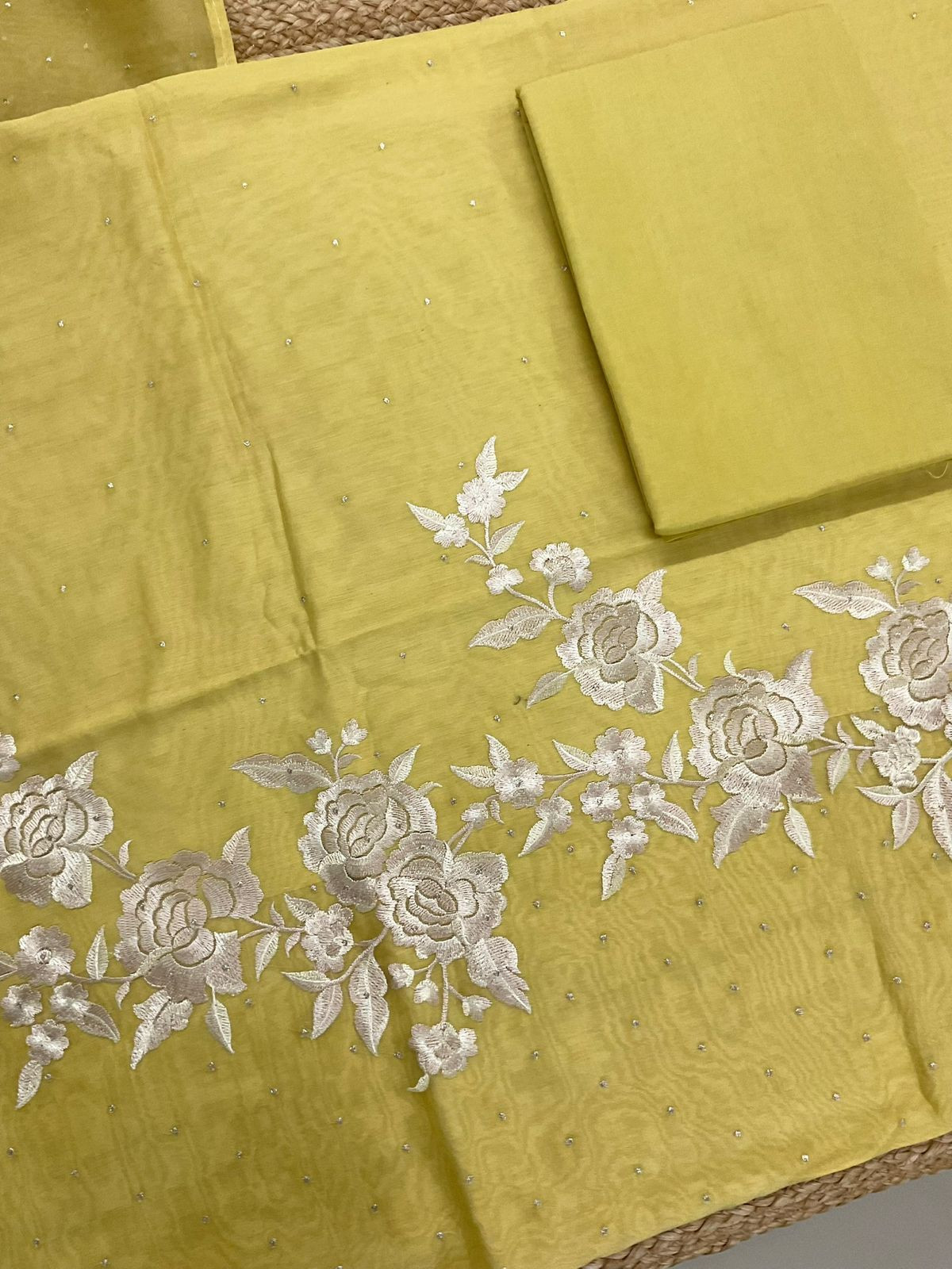 Pure Chanderi Shaded Embroidered Suit - Yellow
