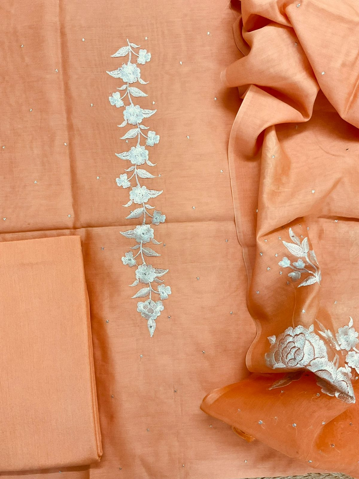Pure Chanderi Shaded Embroidered Suit - Orange