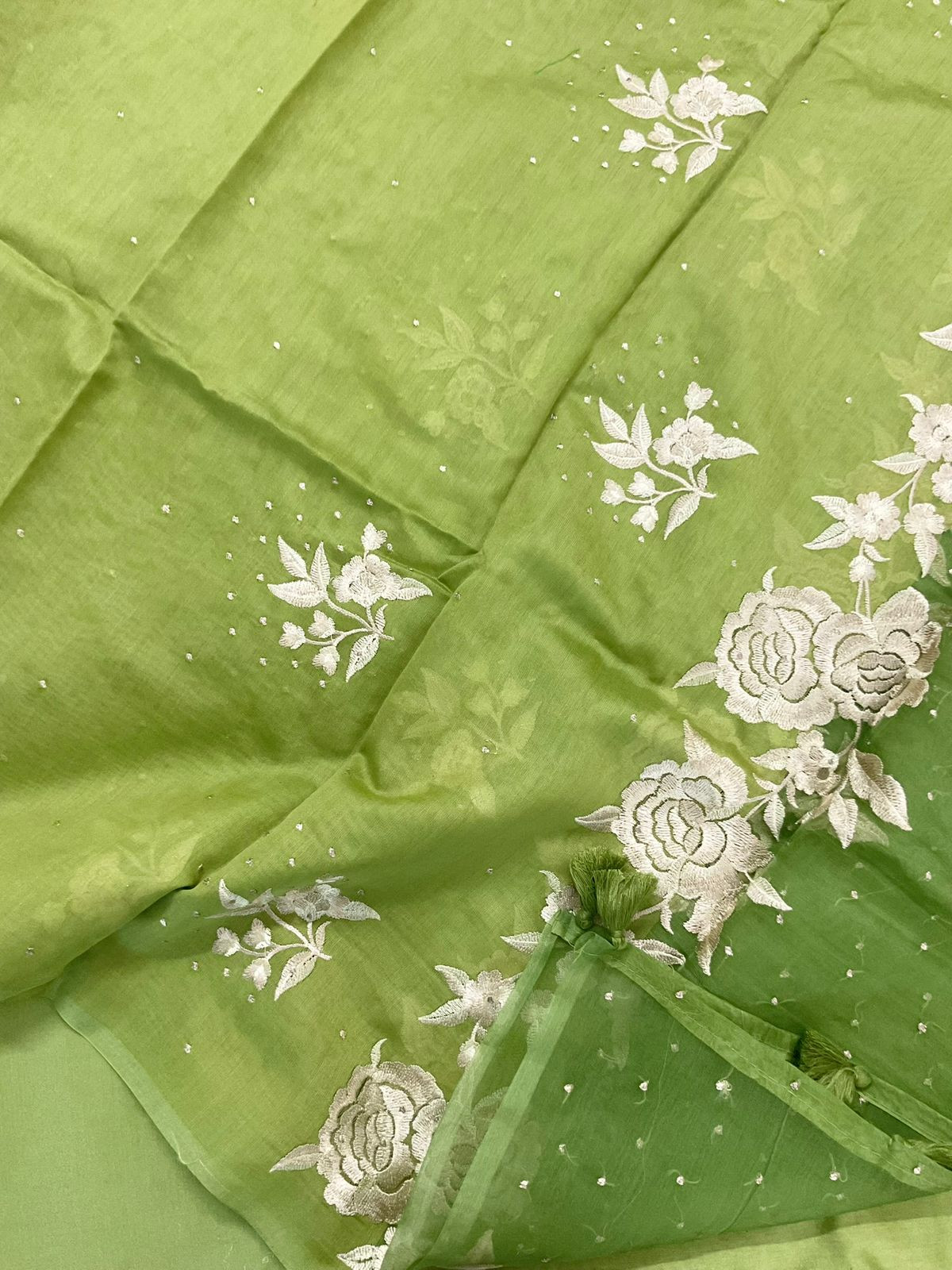 Pure Chanderi Shaded Embroidered Suit - Green