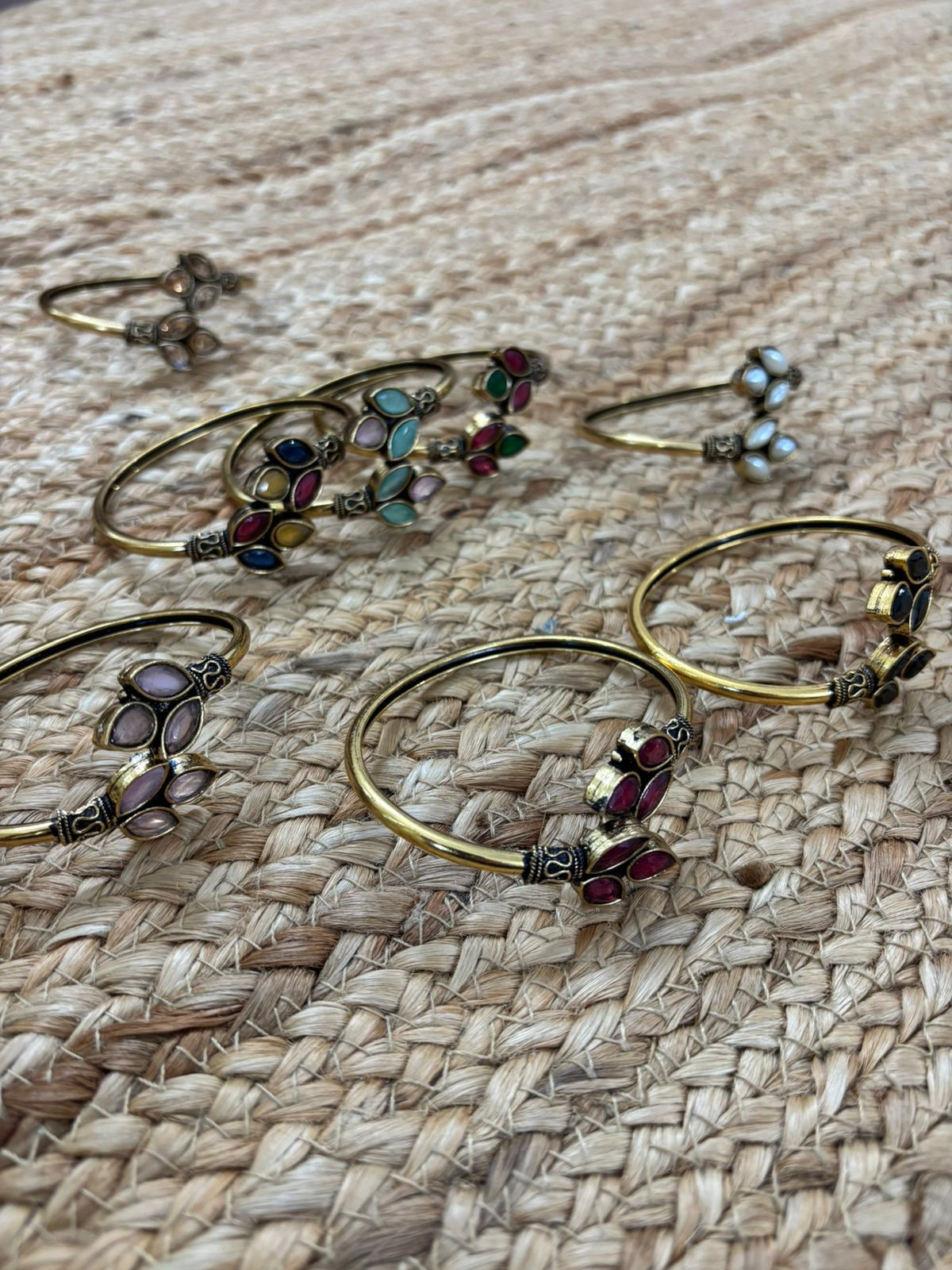 Metallic Oxidised Adjustable Gold Bangle - Red