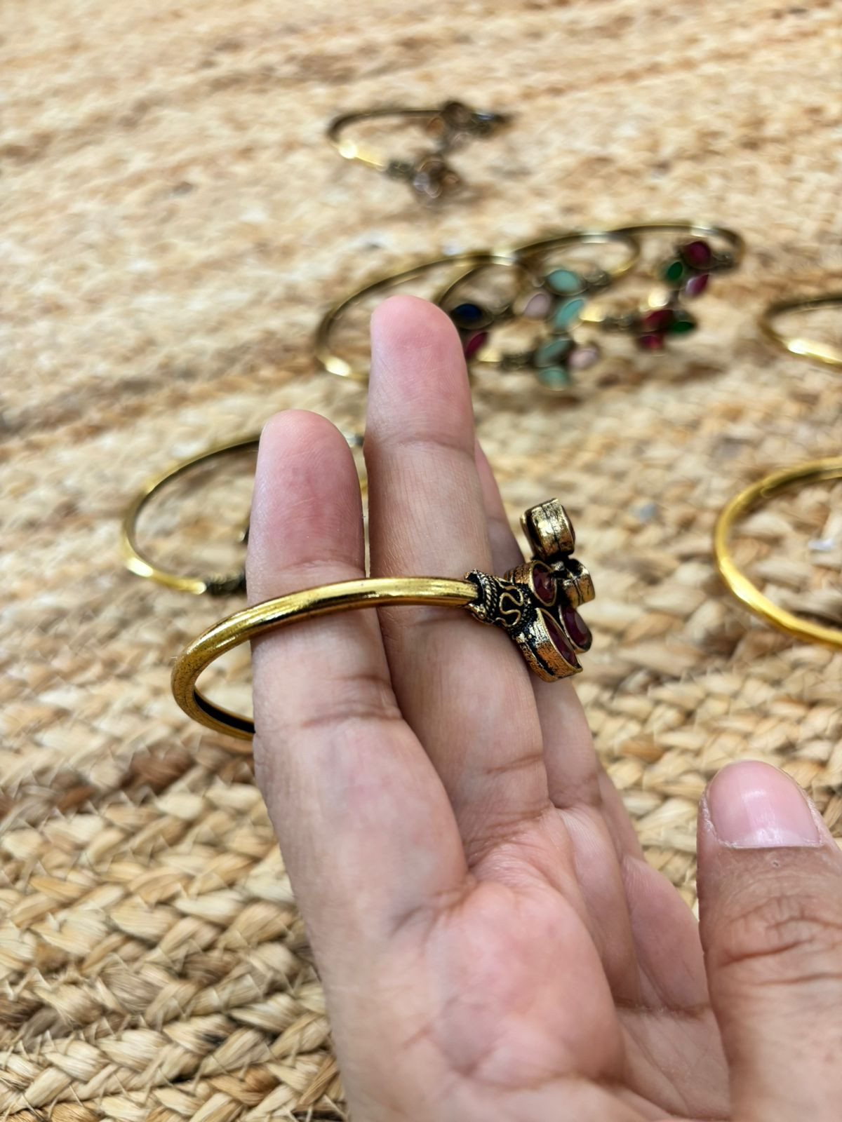 Metallic Oxidised Adjustable Gold Bangle - Red