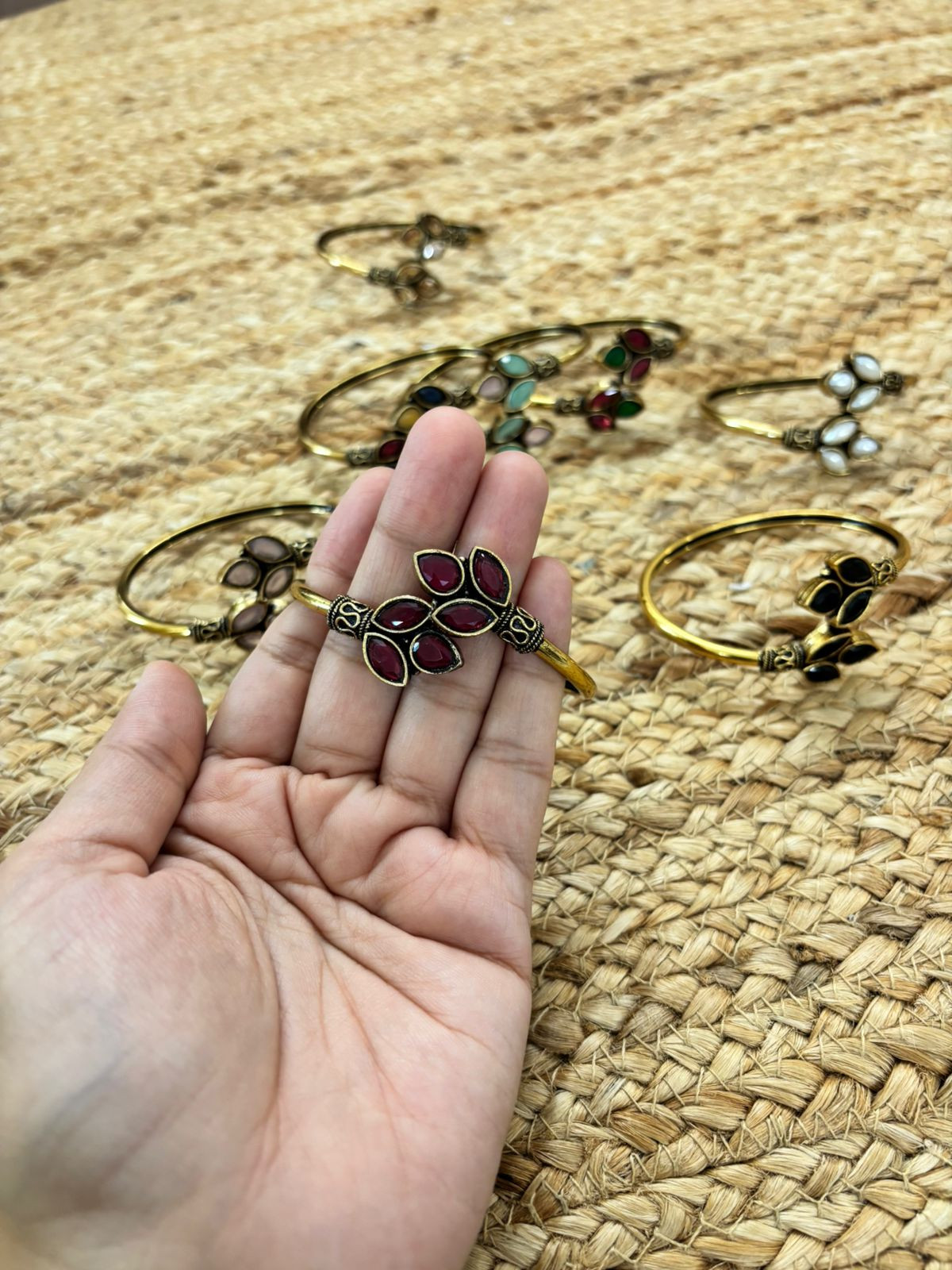 Metallic Oxidised Adjustable Gold Bangle - Red