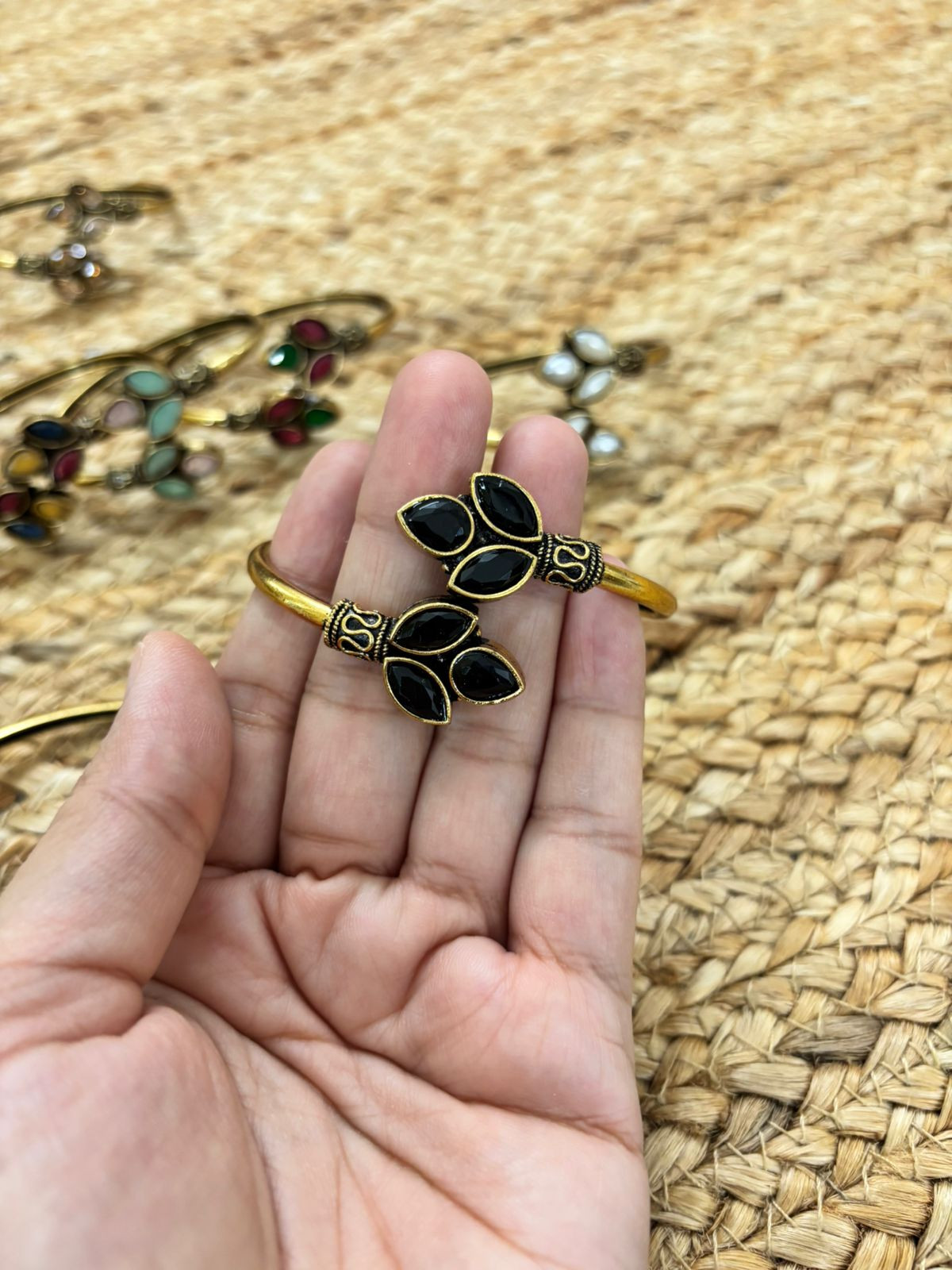 Metallic Oxidised Adjustable Gold Bangle - Black