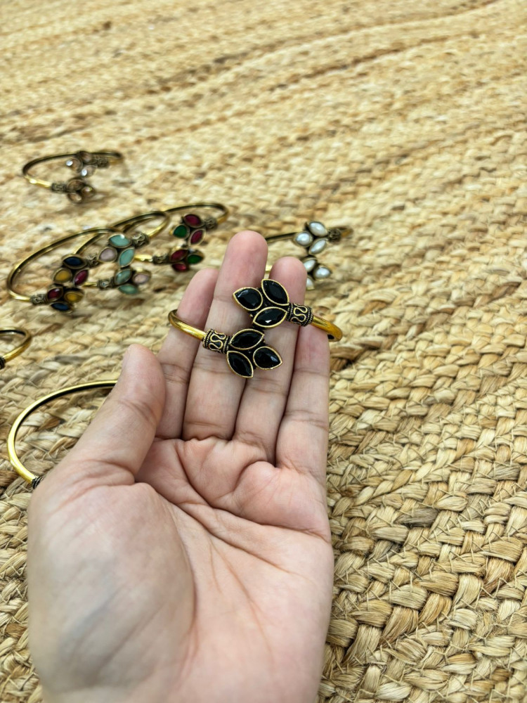Image of Metallic Oxidised Adjustable Gold Bangle - Black