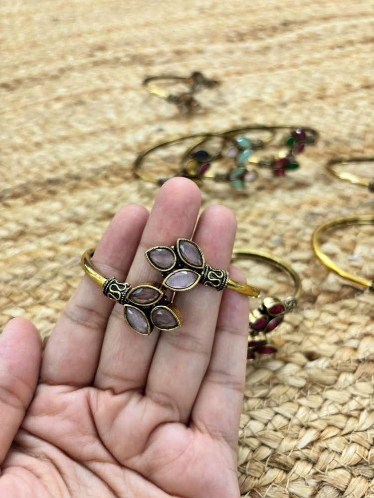 Image of Metallic Oxidised Adjustable Gold Bangle - Pink