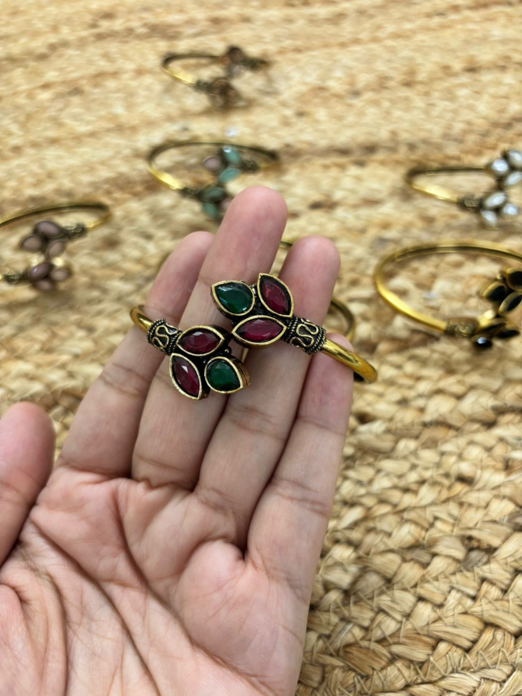 Image of Metallic Oxidised Adjustable Gold Bangle - Red-Green