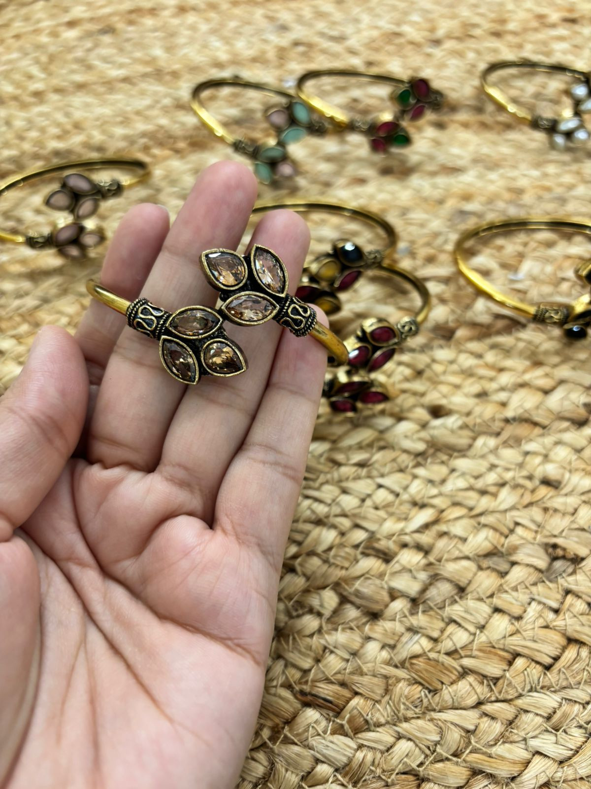 Metallic Oxidised Adjustable Gold Bangle - Peach
