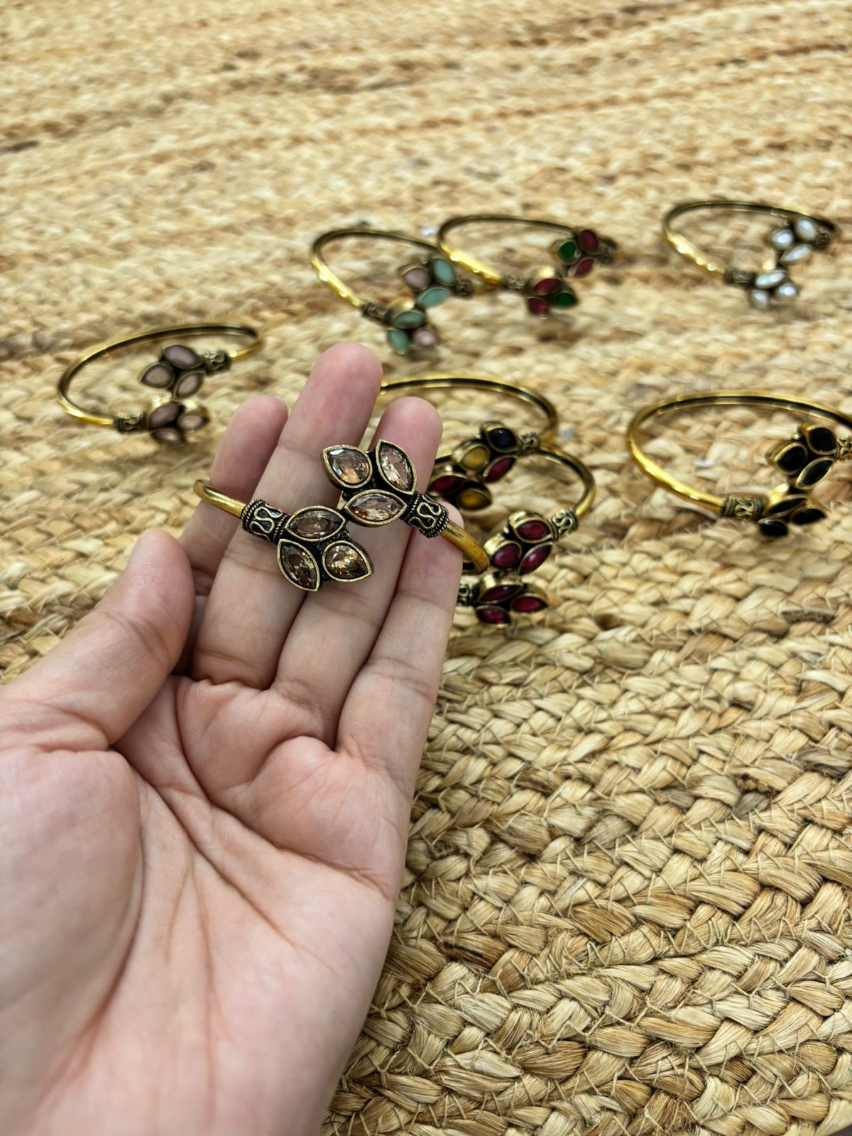 Metallic Oxidised Adjustable Gold Bangle - Peach