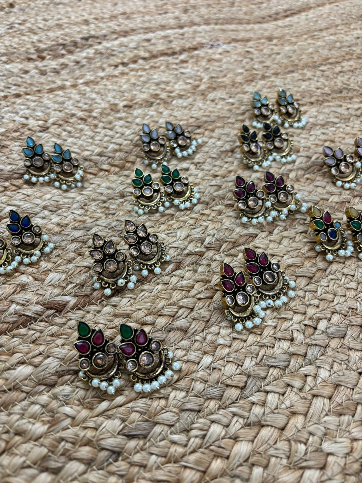 Metallic Oxidised Gold Earrings - Sea Blue