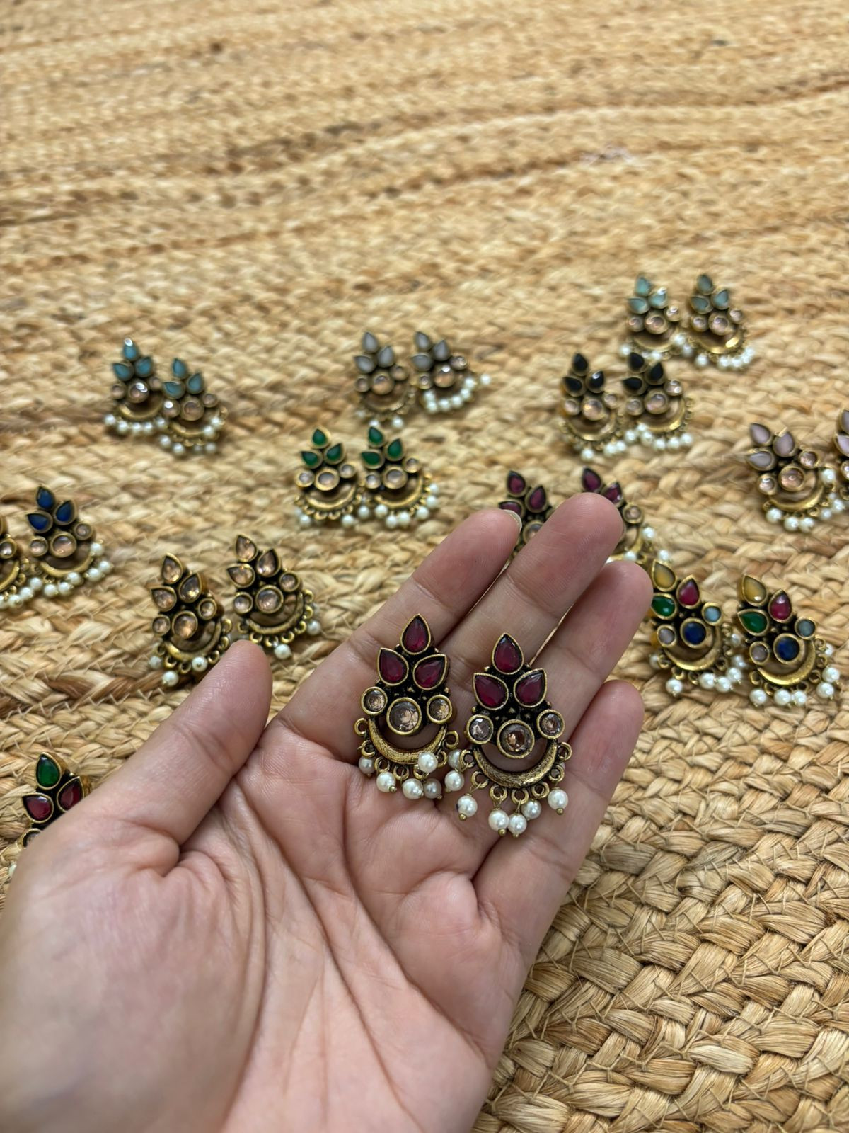 Metallic Oxidised Gold Earrings - Maroon