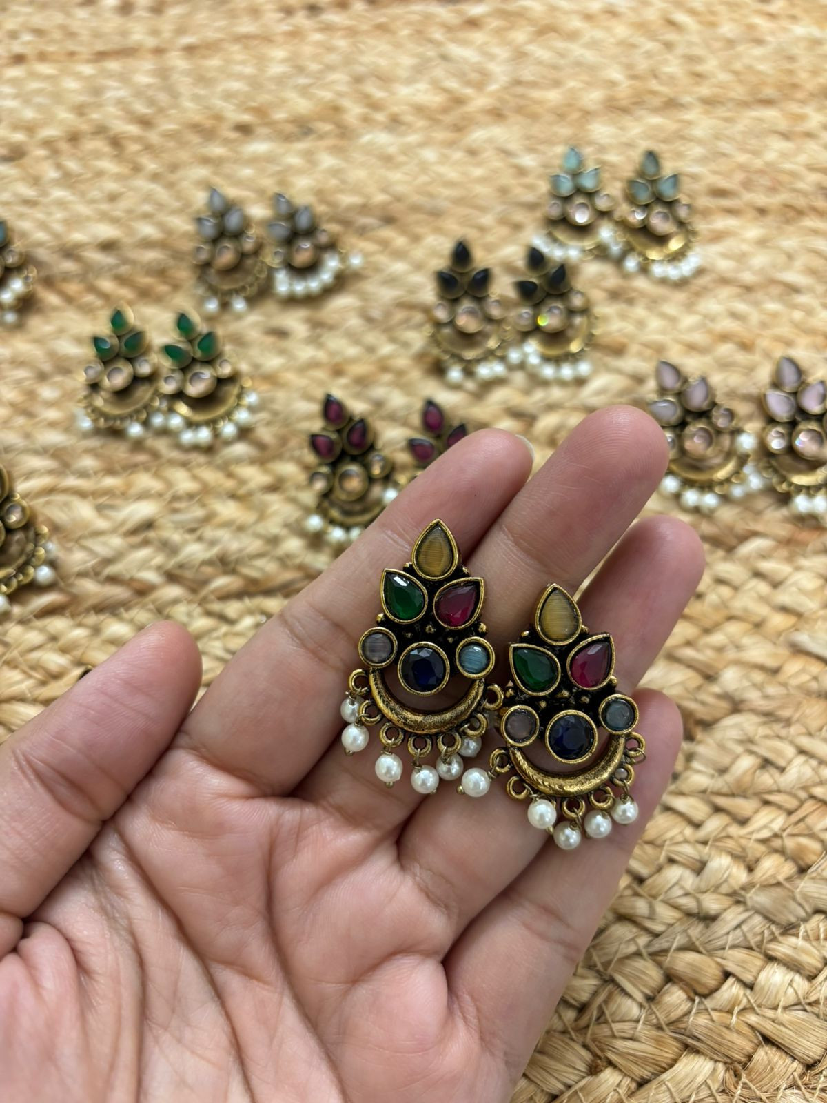 Metallic Oxidised Gold Earrings - Multicolour