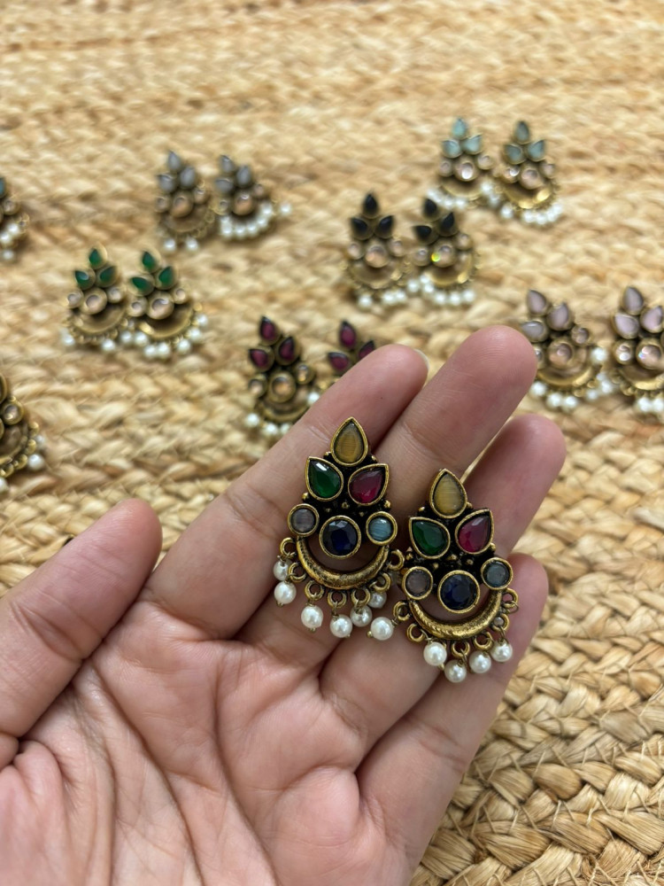 Image of Metallic Oxidised Gold Earrings - Multicolour