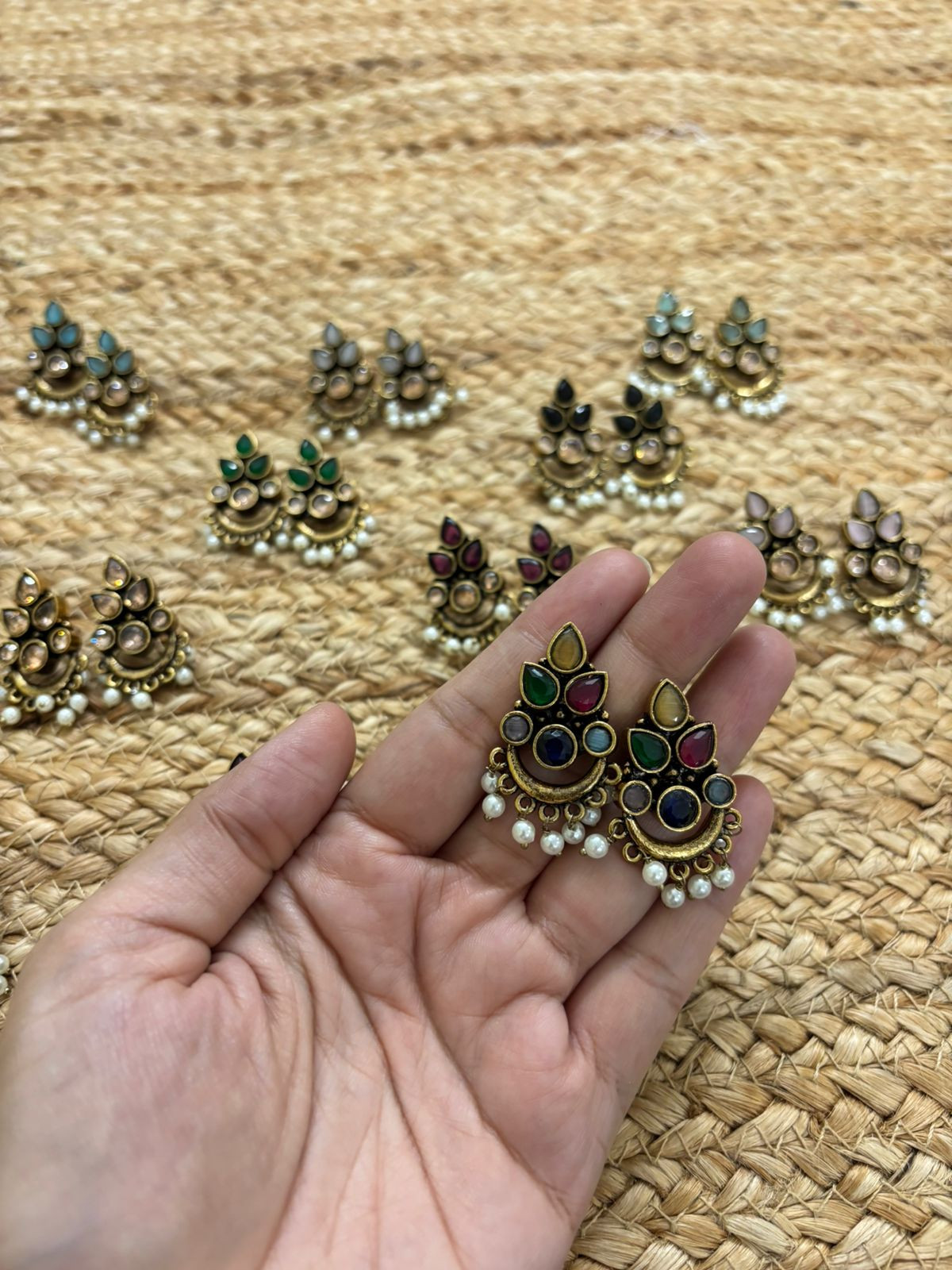 Metallic Oxidised Gold Earrings - Multicolour