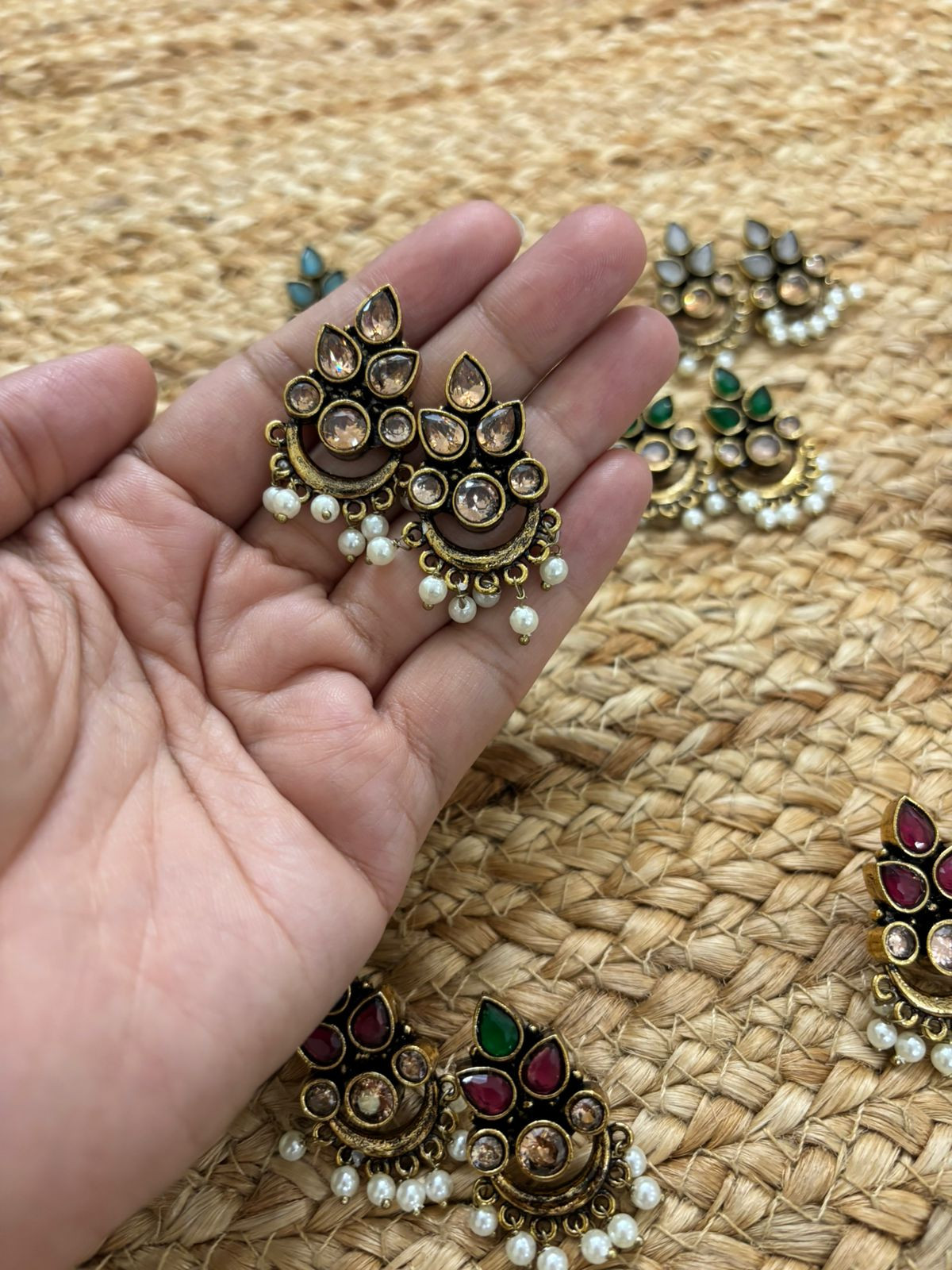 Metallic Oxidised Gold Earrings - Peach