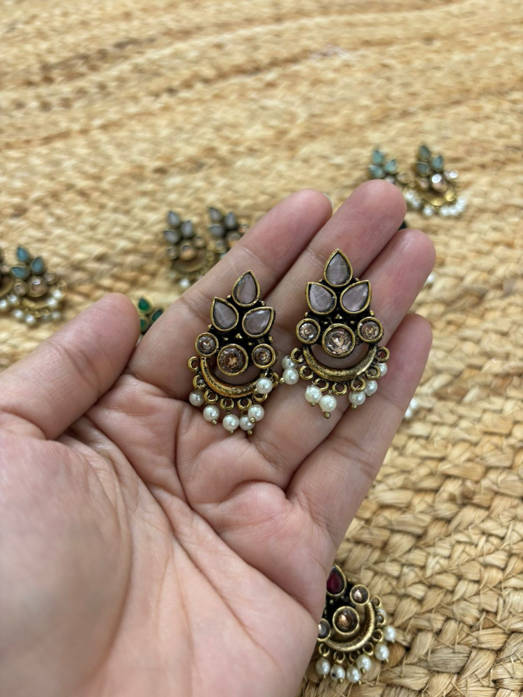 Image of Metallic Oxidised Gold Earrings - Pink