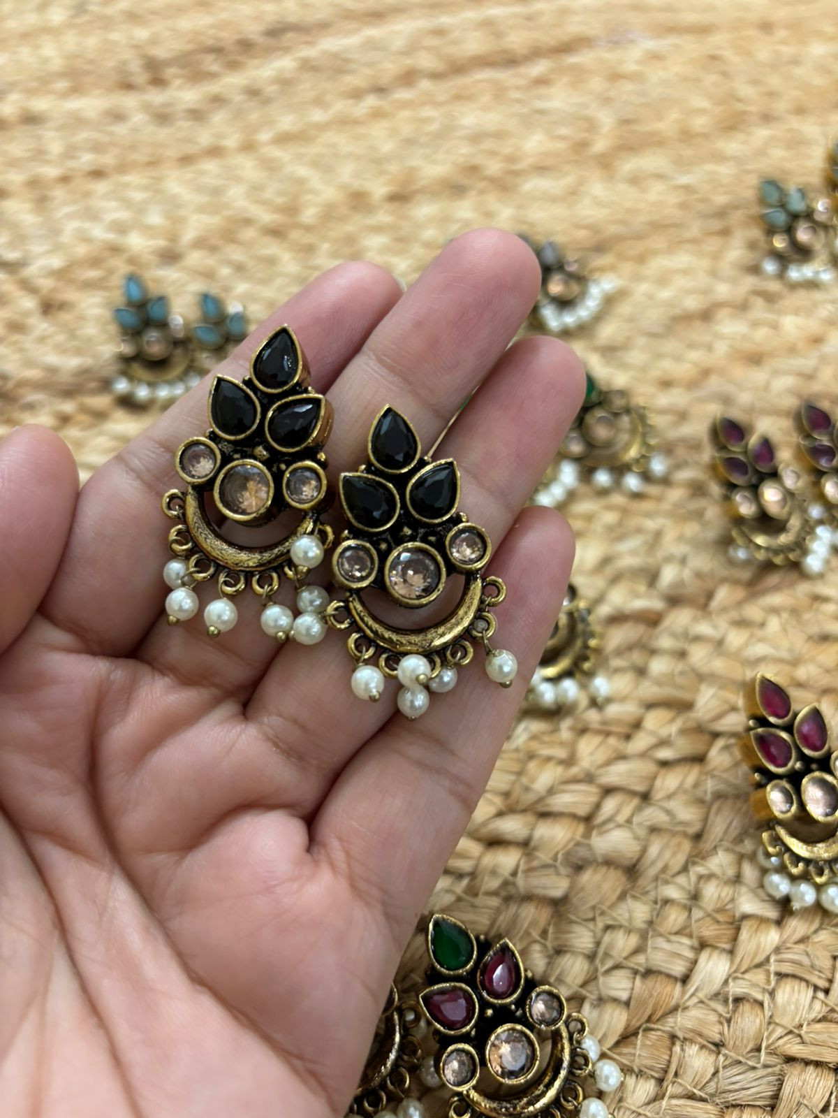 Metallic Oxidised Gold Earrings - Black