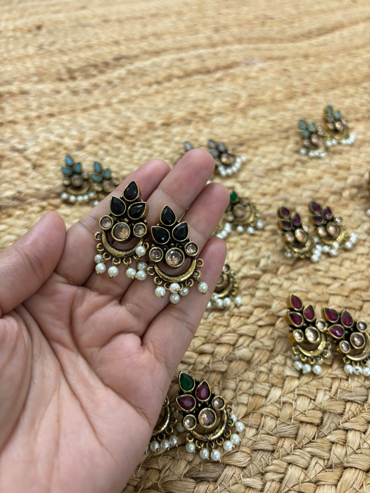 Metallic Oxidised Gold Earrings - Black