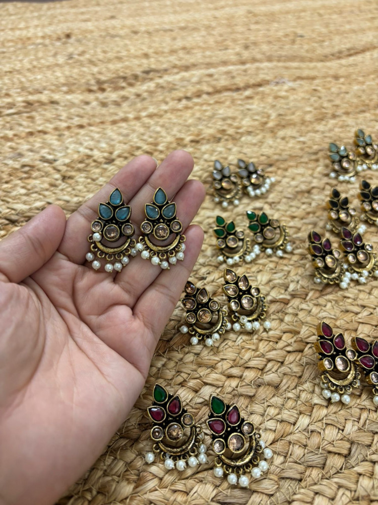 Image of Metallic Oxidised Gold Earrings - Sea Blue