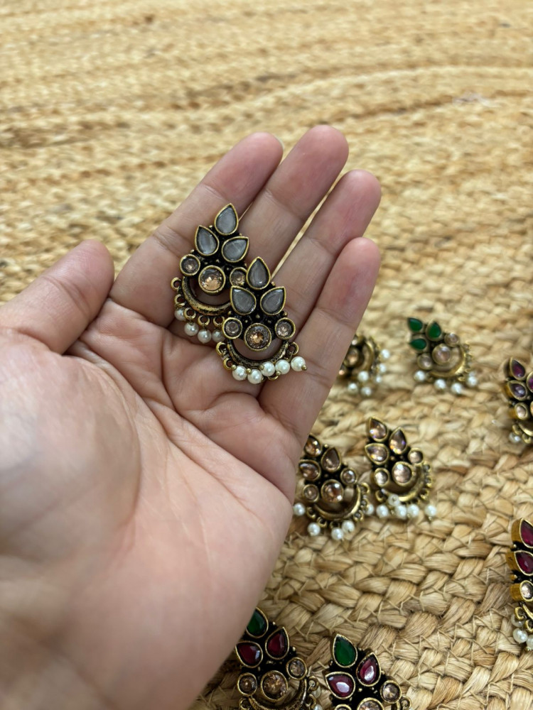 Image of Metallic Oxidised Gold Earrings - White