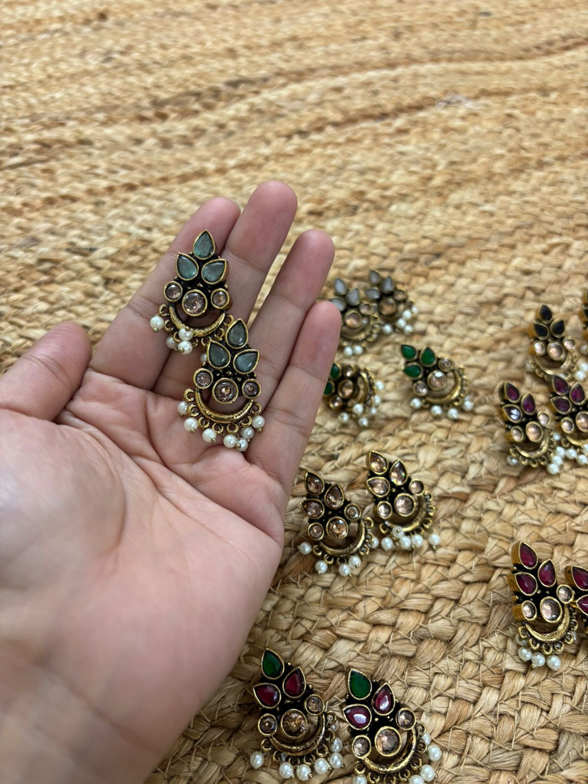 Metallic Oxidised Gold Earrings - Sea Green