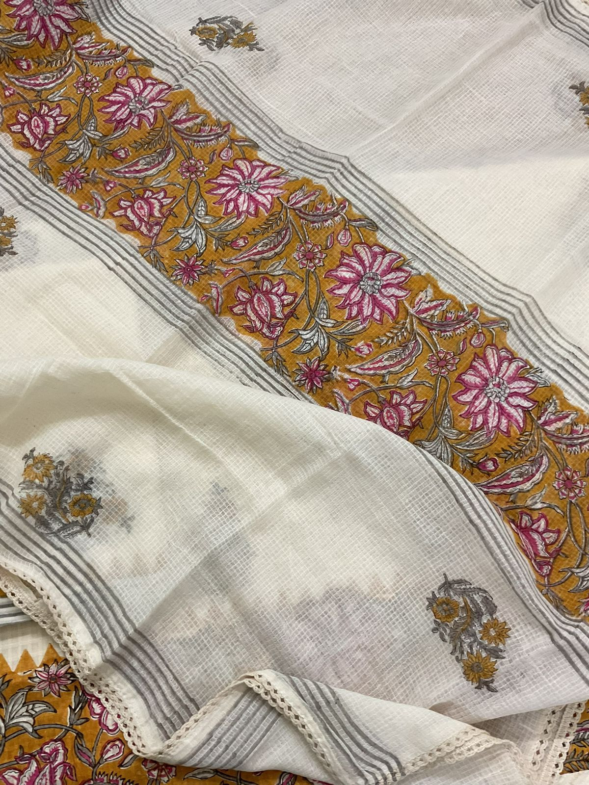 Pure Cotton Printed Self Weaved Embroidered Suit - Off White
