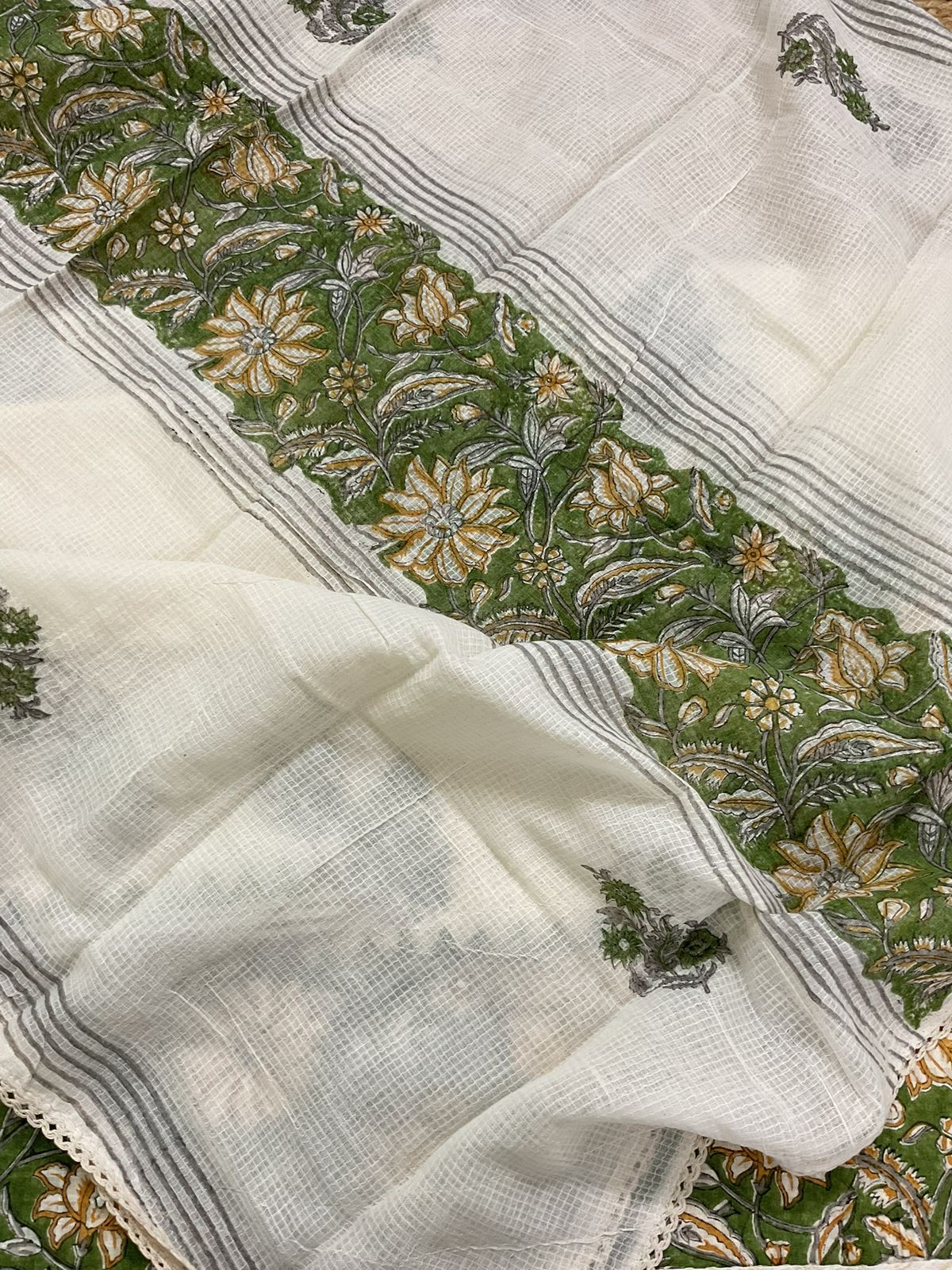 Pure Cotton Printed Self Weaved Embroidered Suit - Off White