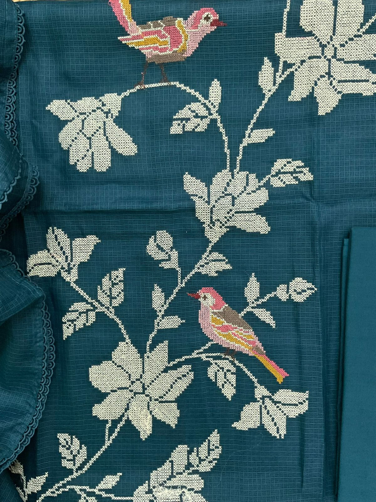 Soft Kota Silk Embroidered Suit - Blue