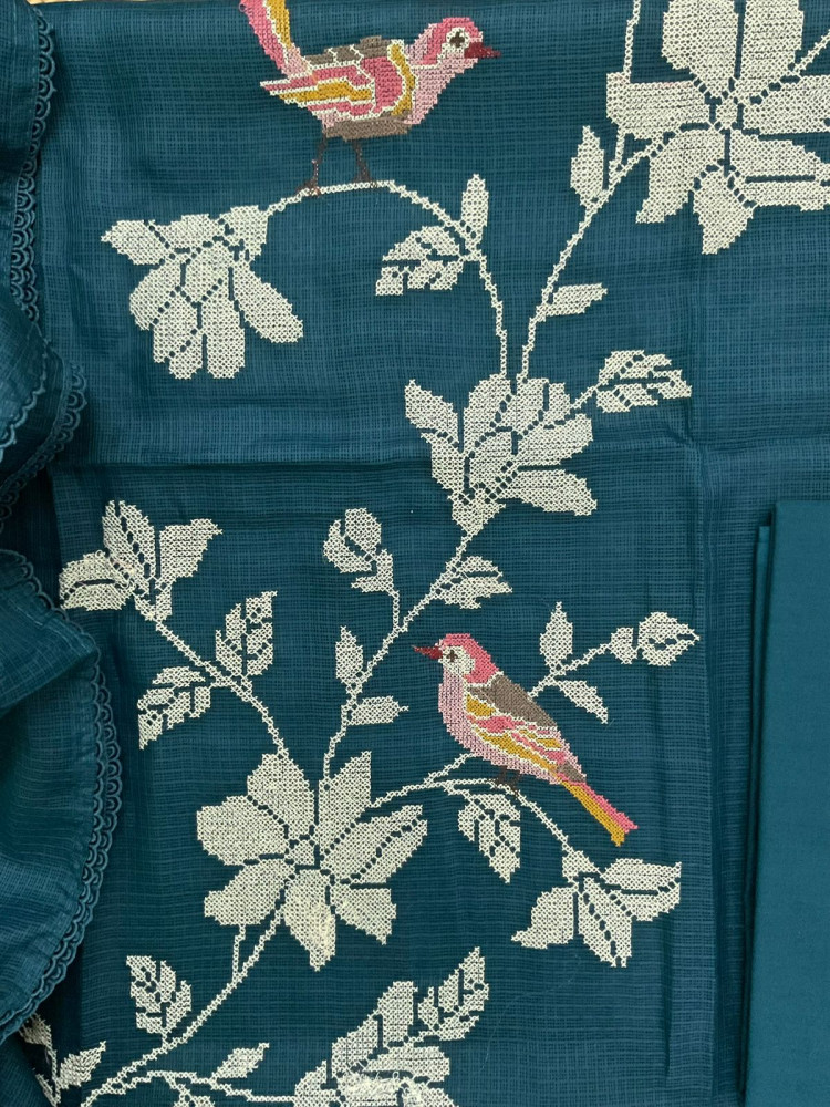 Image of Soft Kota Silk Embroidered Suit - Blue