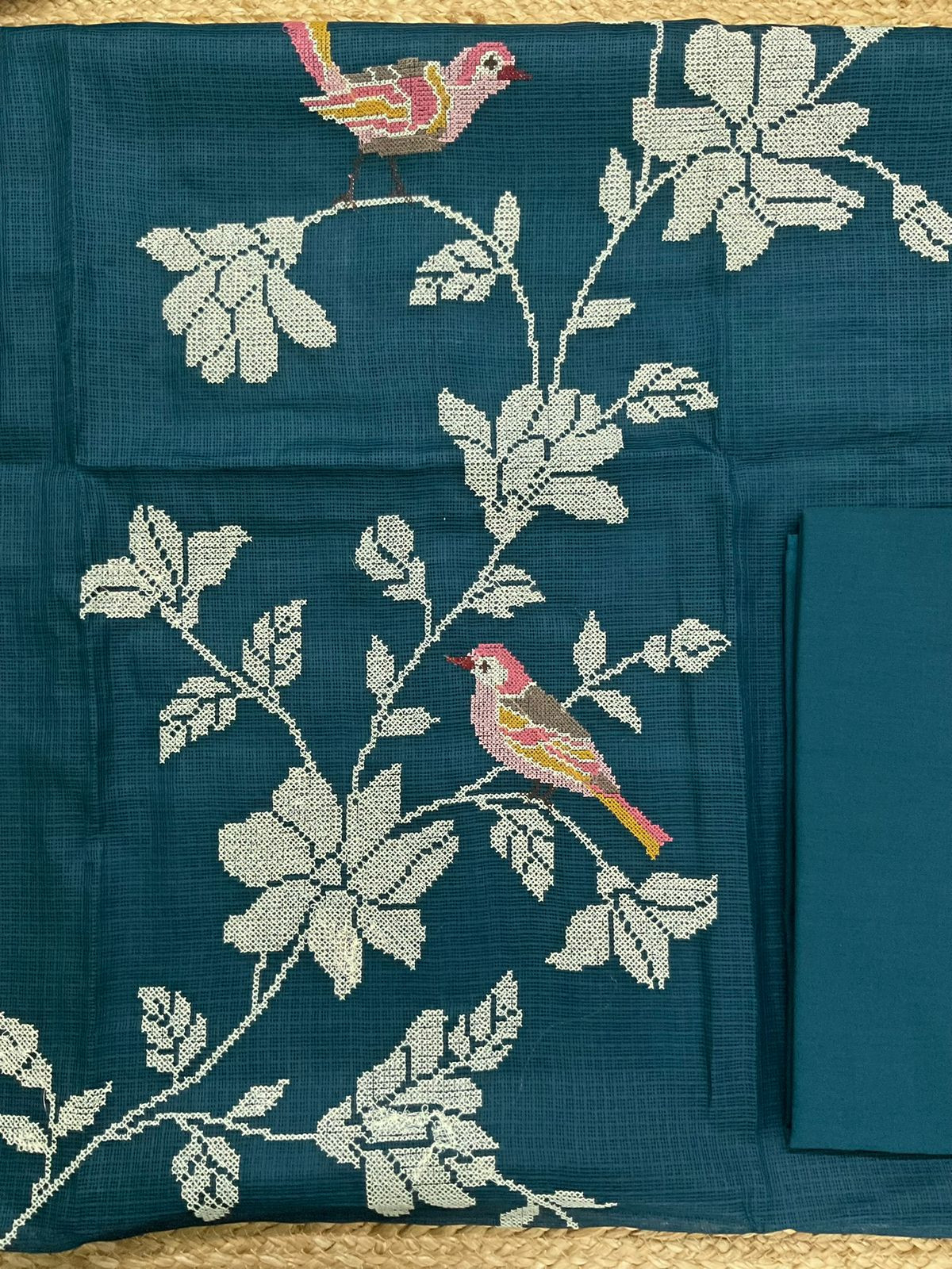 Soft Kota Silk Embroidered Suit - Blue