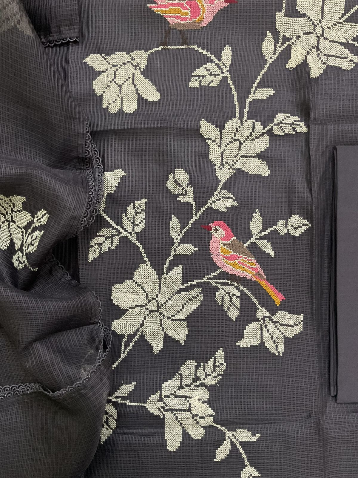 Soft Kota Silk Embroidered Suit - Brown